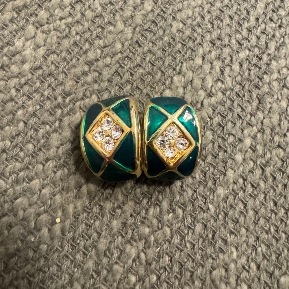 80’s Clip On  Green and Gold Women's Earrings